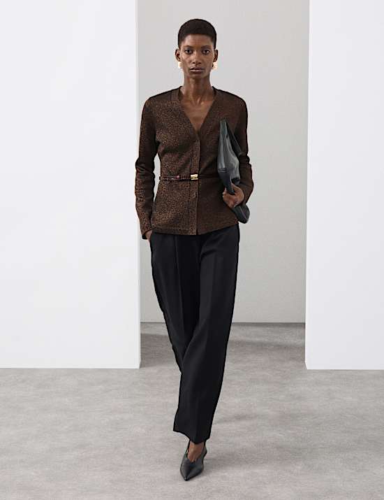 Merino Wool Blend Sparkly V-Neck Cardigan