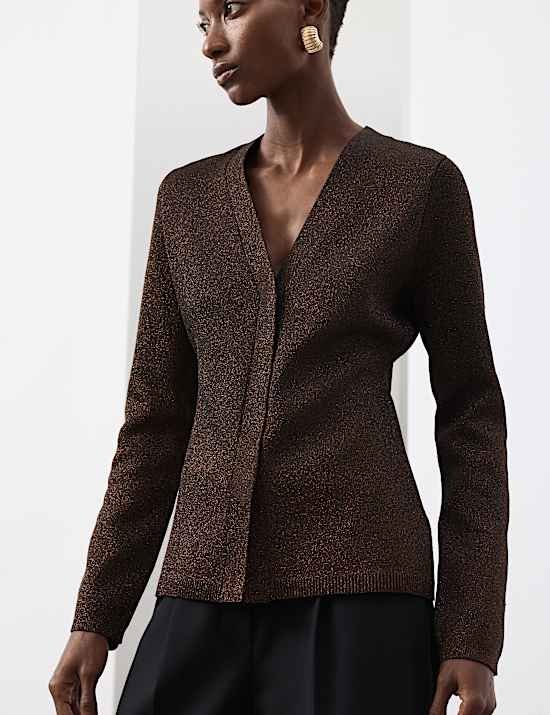 Merino Wool Blend Sparkly V-Neck Cardigan