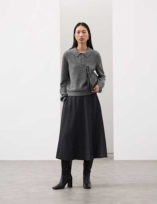 Embellished Polo Jumper with Wool