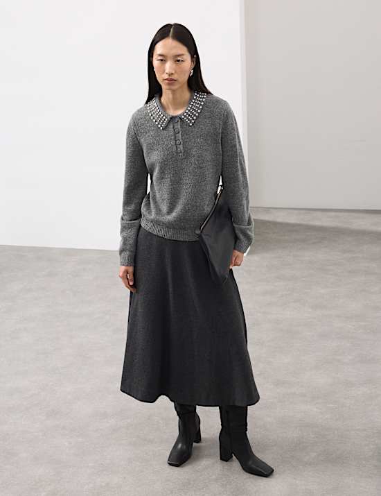 Embellished Polo Jumper with Wool