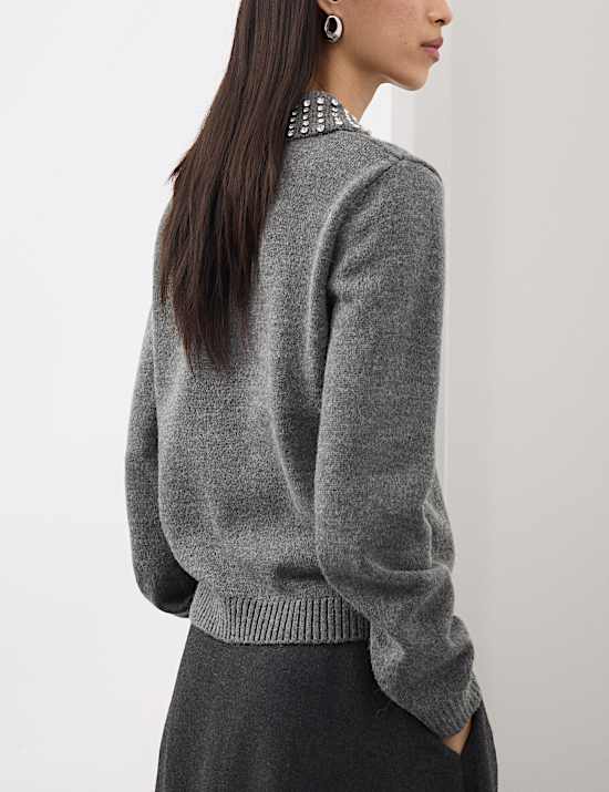 Embellished Polo Jumper with Wool