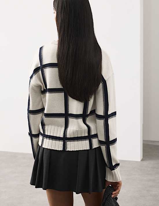 Pure Merino Wool Checked Jumper