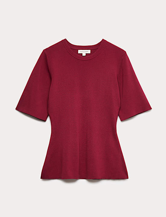 Crew Neck Peplum Knitted Top