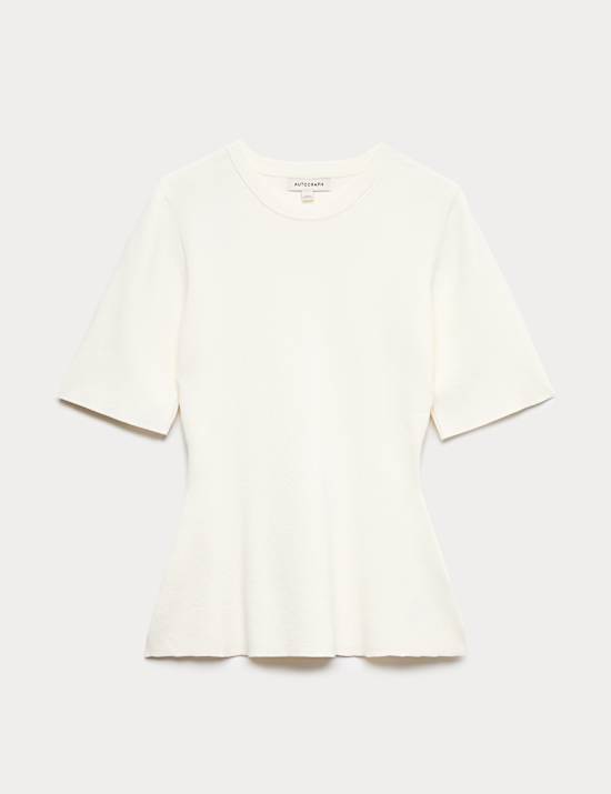 Crew Neck Peplum Knitted Top