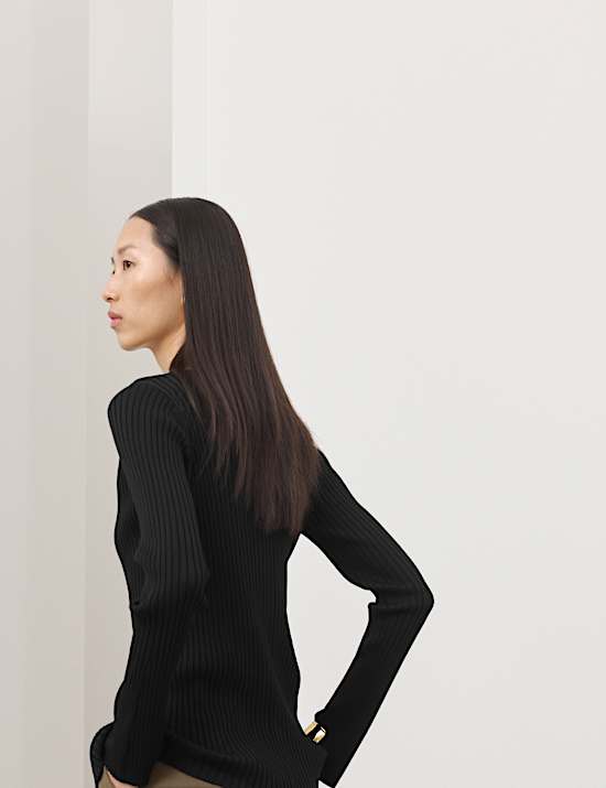 Ribbed Crew Neck Cardigan