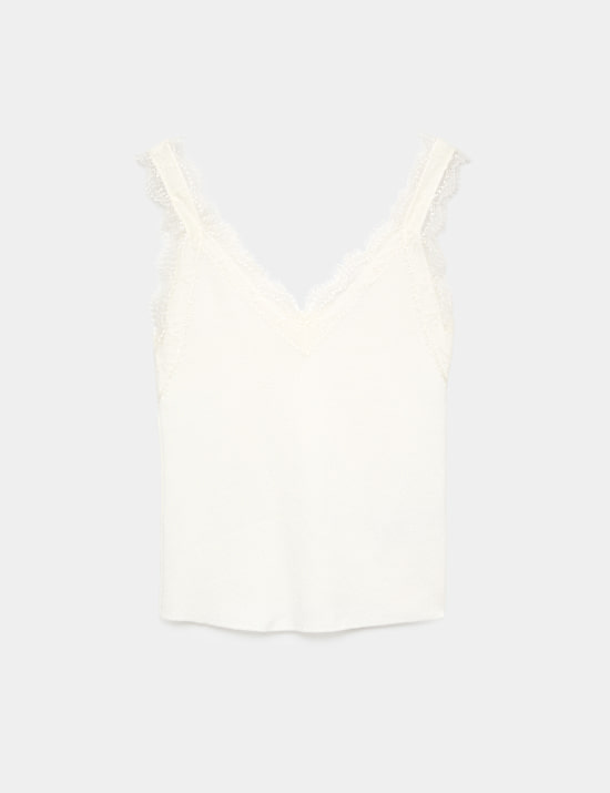 V-Neck Lace Detail Fitted Vest Top