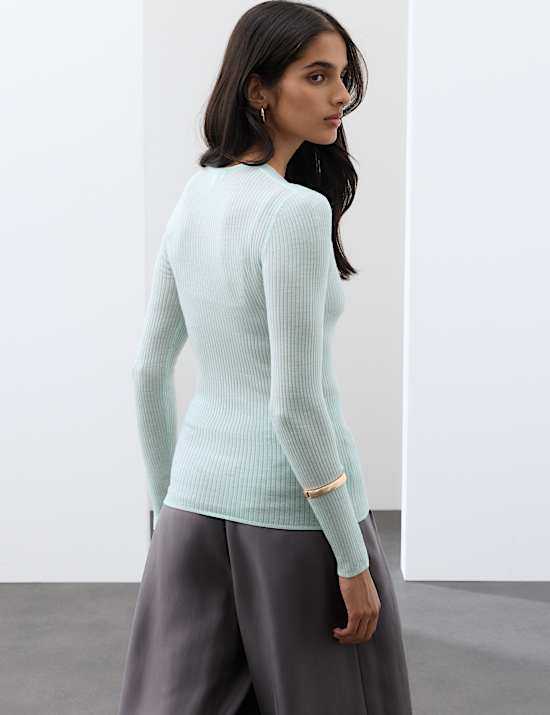 Pure Merino Wool Ribbed Long Sleeve Top