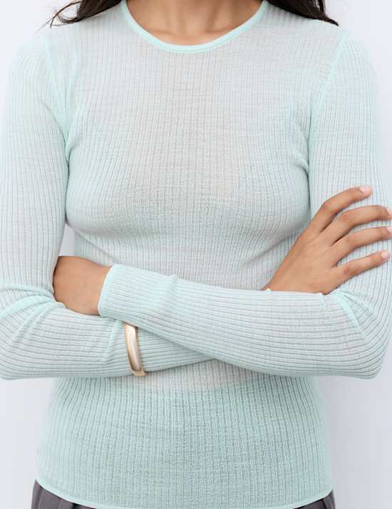 Pure Merino Wool Ribbed Long Sleeve Top