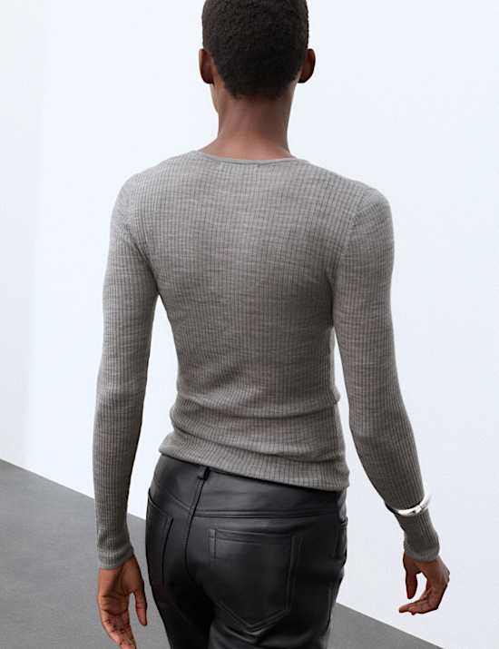 Pure Merino Wool Ribbed Long Sleeve Top
