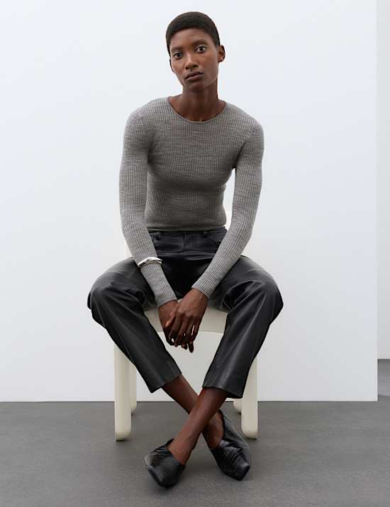 Pure Merino Wool Ribbed Long Sleeve Top