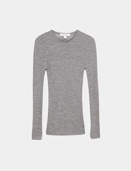 Pure Merino Wool Ribbed Long Sleeve Top