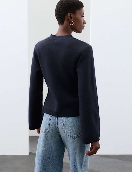 Cardigan en coton m&eacute;lang&eacute; &agrave; col en V