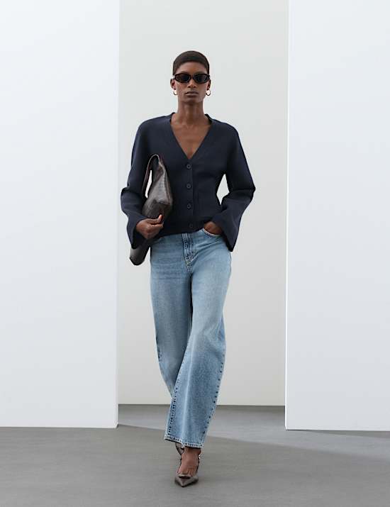 Cardigan en coton m&eacute;lang&eacute; &agrave; col en V