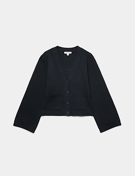 Cardigan en coton m&eacute;lang&eacute; &agrave; col en V