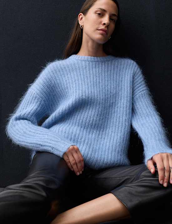 Mohair Blend Fluffy Ribbed Relaxed Jumper