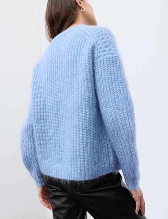 Mohair Blend Fluffy Ribbed Relaxed Jumper
