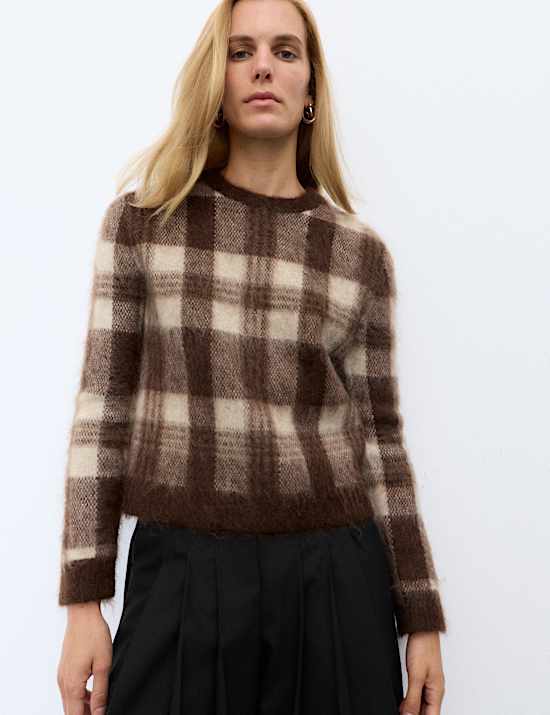 Karierter Pullover aus Mohairmischgewebe