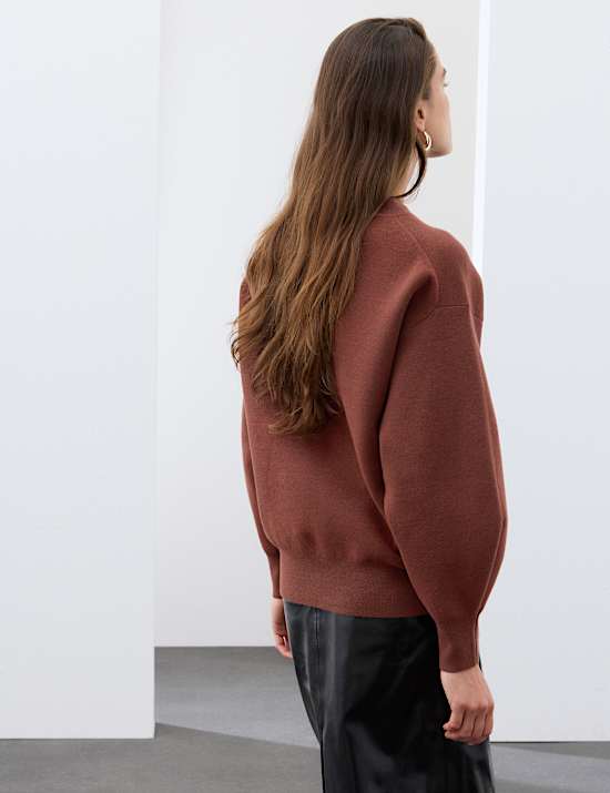 Pull &agrave; manches blouson et col rond en coton m&eacute;lang&eacute;