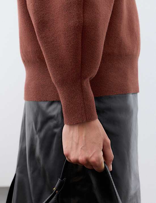 Pull &agrave; manches blouson et col rond en coton m&eacute;lang&eacute;