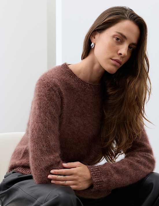 Pure Merino Wool Textured Crew Neck Relaxed Jumper