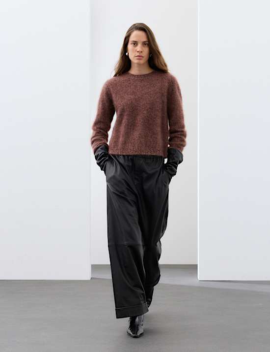 Pure Merino Wool Textured Crew Neck Relaxed Jumper