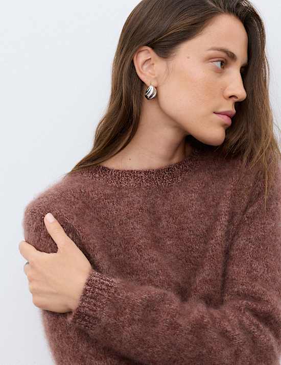 Pure Merino Wool Textured Crew Neck Relaxed Jumper
