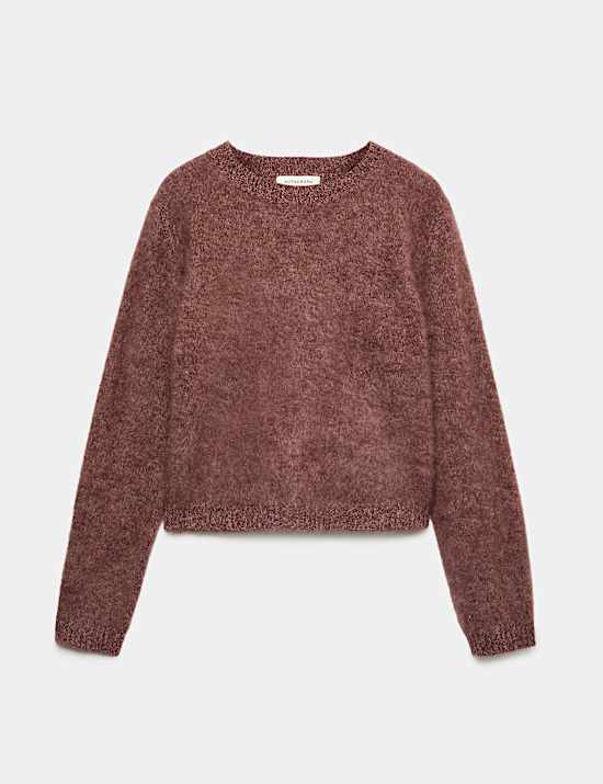 Pure Merino Wool Textured Crew Neck Relaxed Jumper