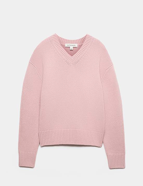 Merino Wool Rich V Neck Jumper with Cashmere