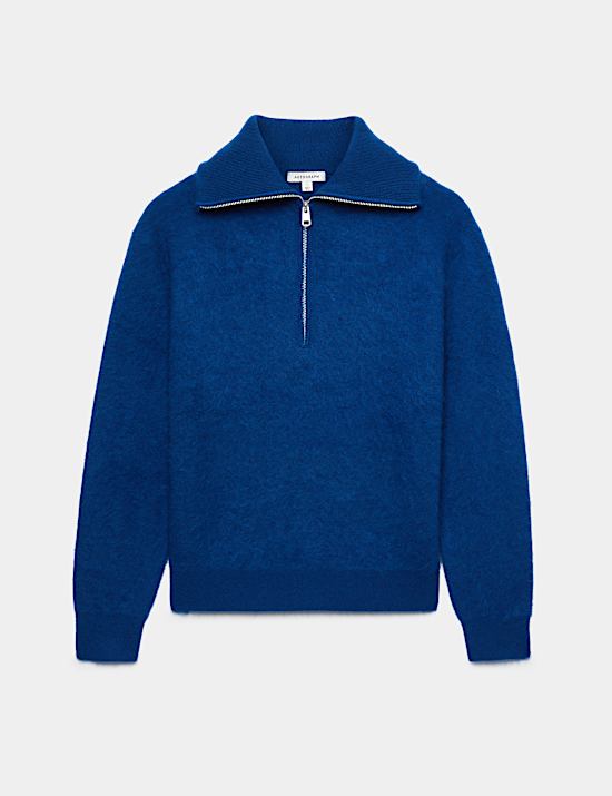 Pure Merino Wool Funnel Neck Half Zip Jumper