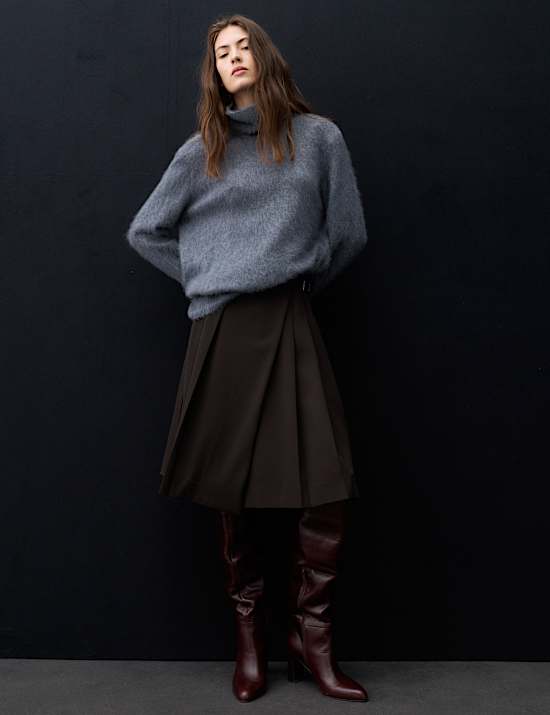 Jupe kilt midi pliss&eacute;e