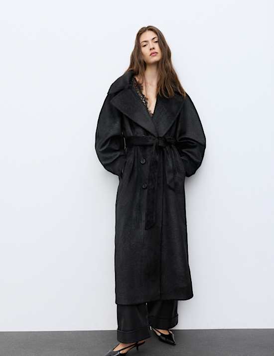 Faux Fur Double Breasted Longline Coat