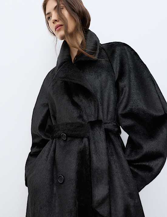 Manteau long en fausse fourrure de poney