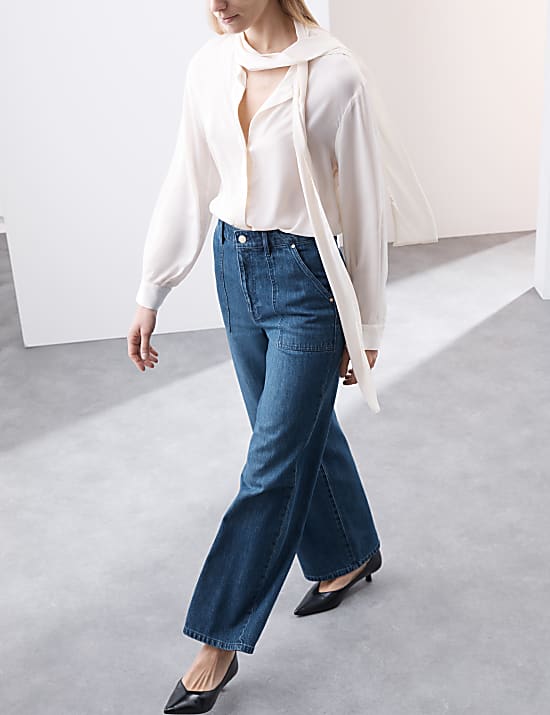 Korte carpenter-jeans met hoge taille en rechte pijpen