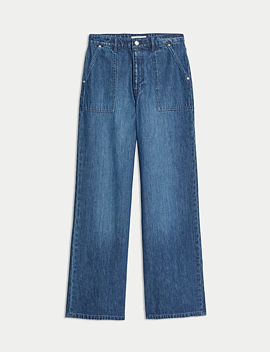 Korte carpenter-jeans met hoge taille en rechte pijpen