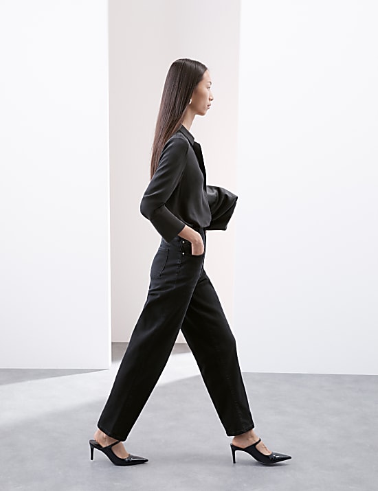 Jeans de corte barril de cintura alta