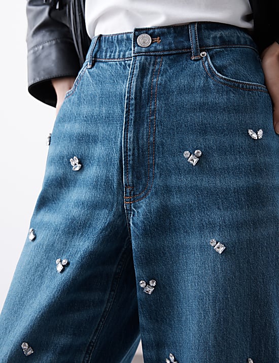 Relaxte jeans van zuiver katoen met ballonpijpen en accenten