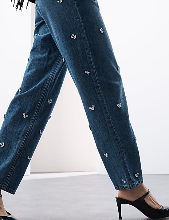 Relaxte jeans van zuiver katoen met ballonpijpen en accenten