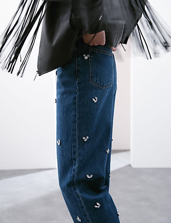 Relaxte jeans van zuiver katoen met ballonpijpen en accenten