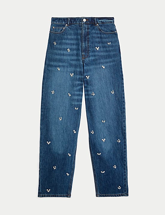 Pure Cotton Embellished Straight Leg Jeans