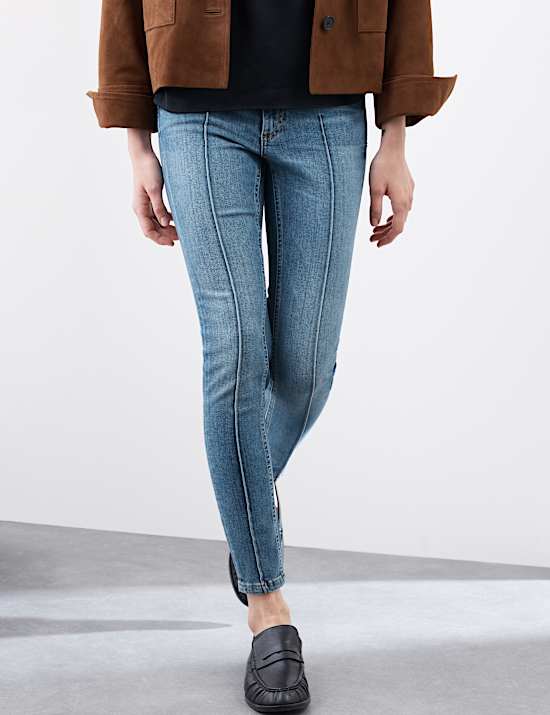 High Waisted Pintuck Skinny Jeans with Lyocell
