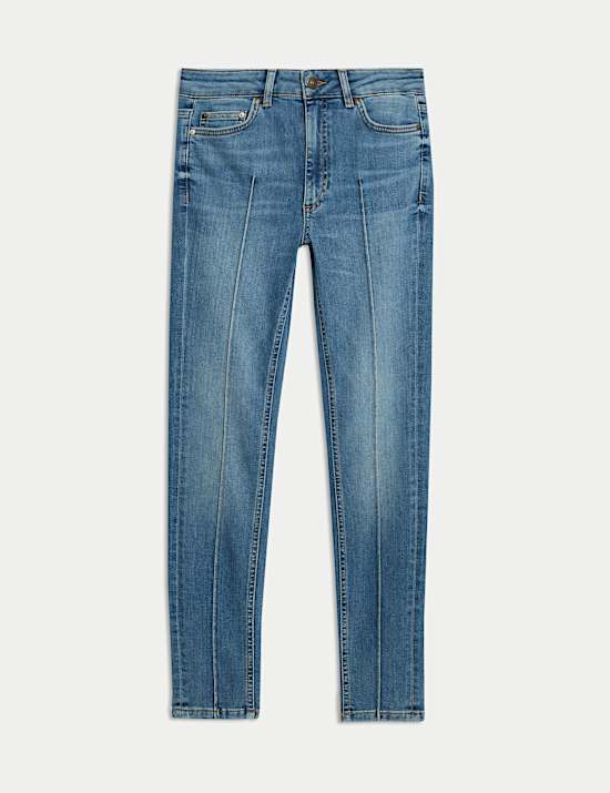 High Waisted Pintuck Skinny Jeans with Lyocell
