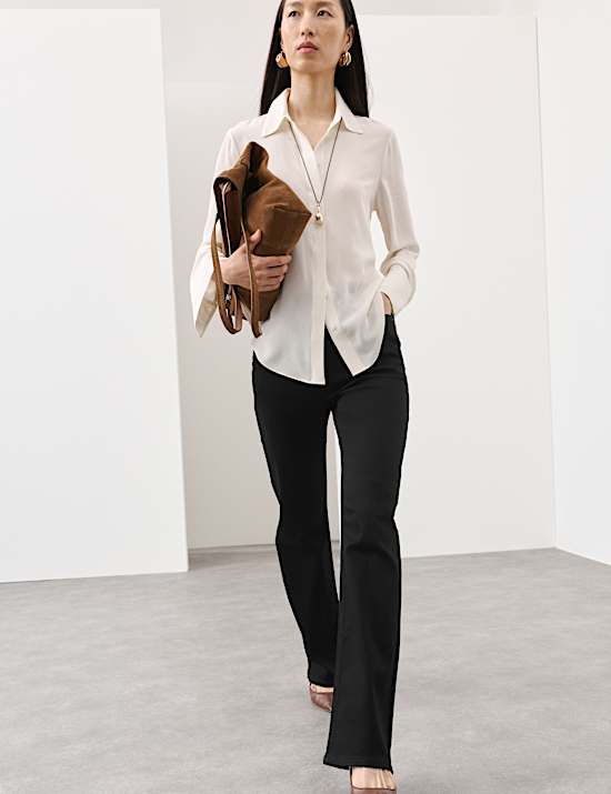 Lyocell Blend High Waisted Flared Jeans