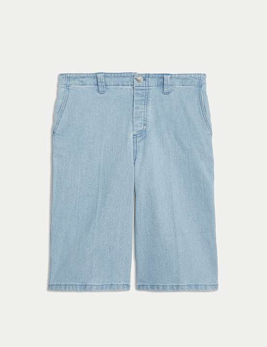Denim High Waisted Knee Length Bermuda Shorts