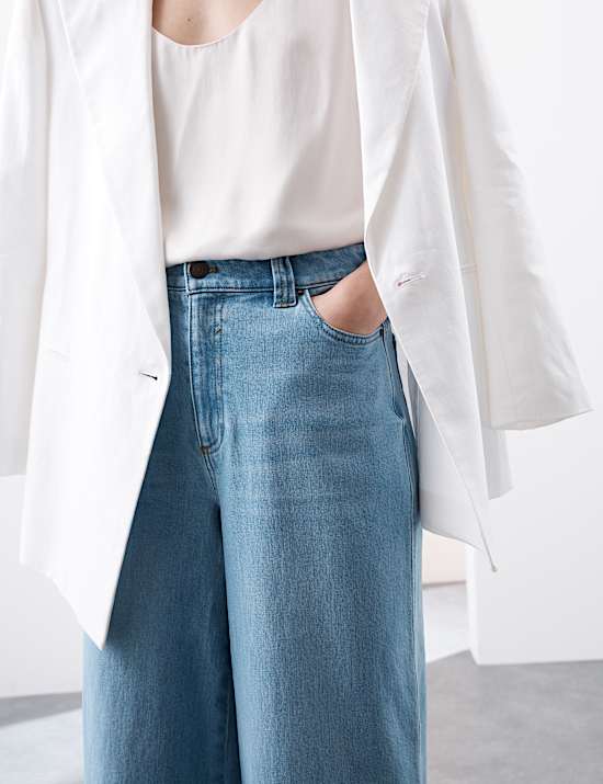 Denim High Waisted Embellished Wide Leg Jeans
