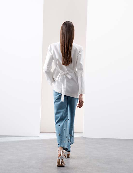 Denim High Waisted Embellished Wide Leg Jeans