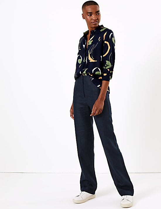 Pure Irish Linen Straight Leg Trousers