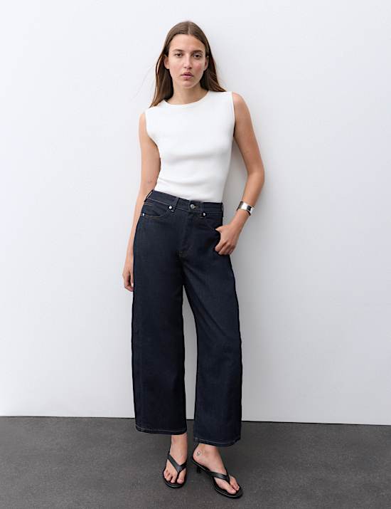 High Waisted Barrel Leg Ankle Grazer Jeans