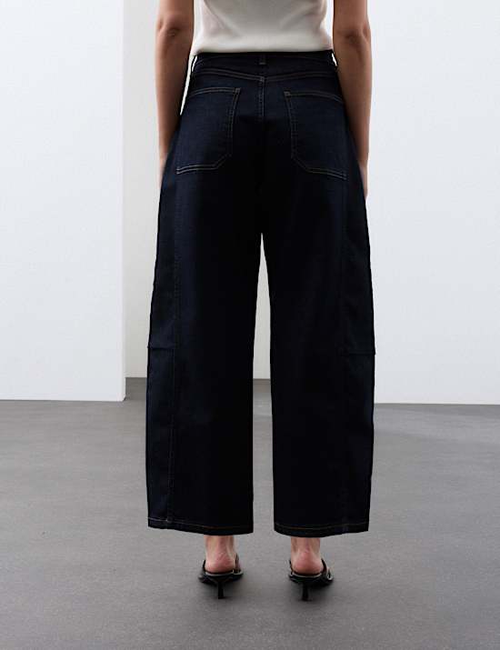 High Waisted Barrel Leg Ankle Grazer Jeans