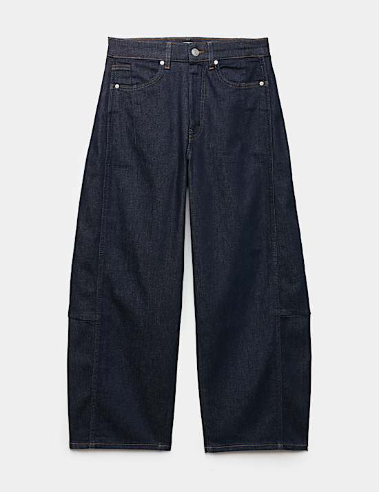 High Waisted Barrel Leg Ankle Grazer Jeans