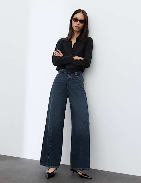 High Waisted Seam Detail Barrel Jeans